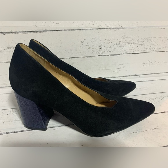 Naturalizer Women’s Pumps Size 8.5W | Black Suede with Glitter Block Heel - Picture 2 of 15